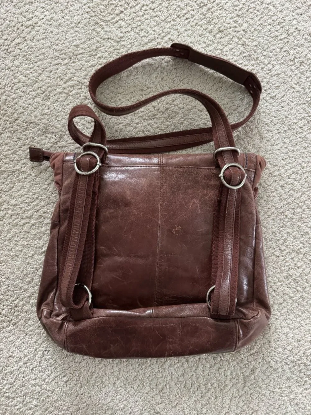 The Sak Ventura Convertible Brown Leather Satchel Backpack Adjustable Straps Bro